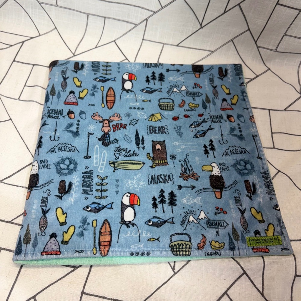 Heritage Homegoods Co Baby Blanket 17x16.5 Blue Green Alaska Wilderness Minky - Picture 5 of 12